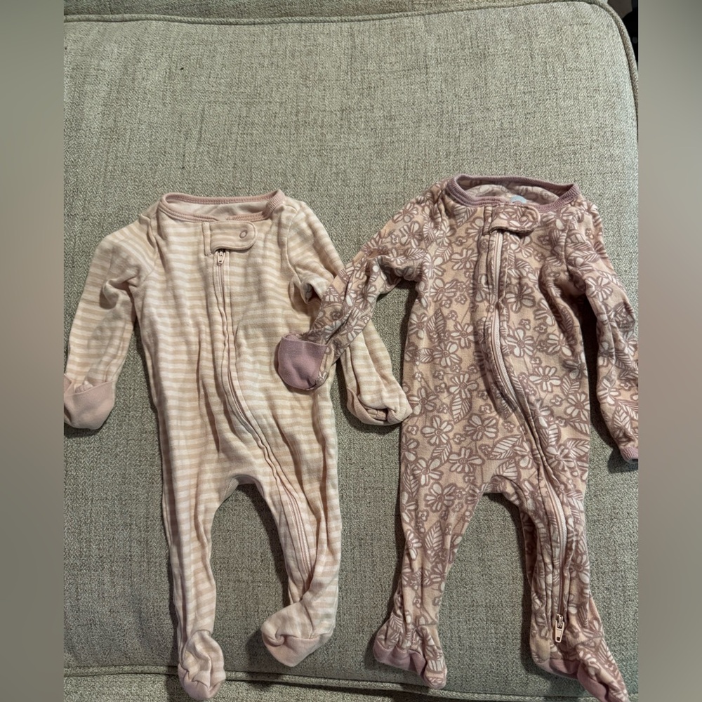cloud island Pink Floral and Striped Footed One-Piece Set